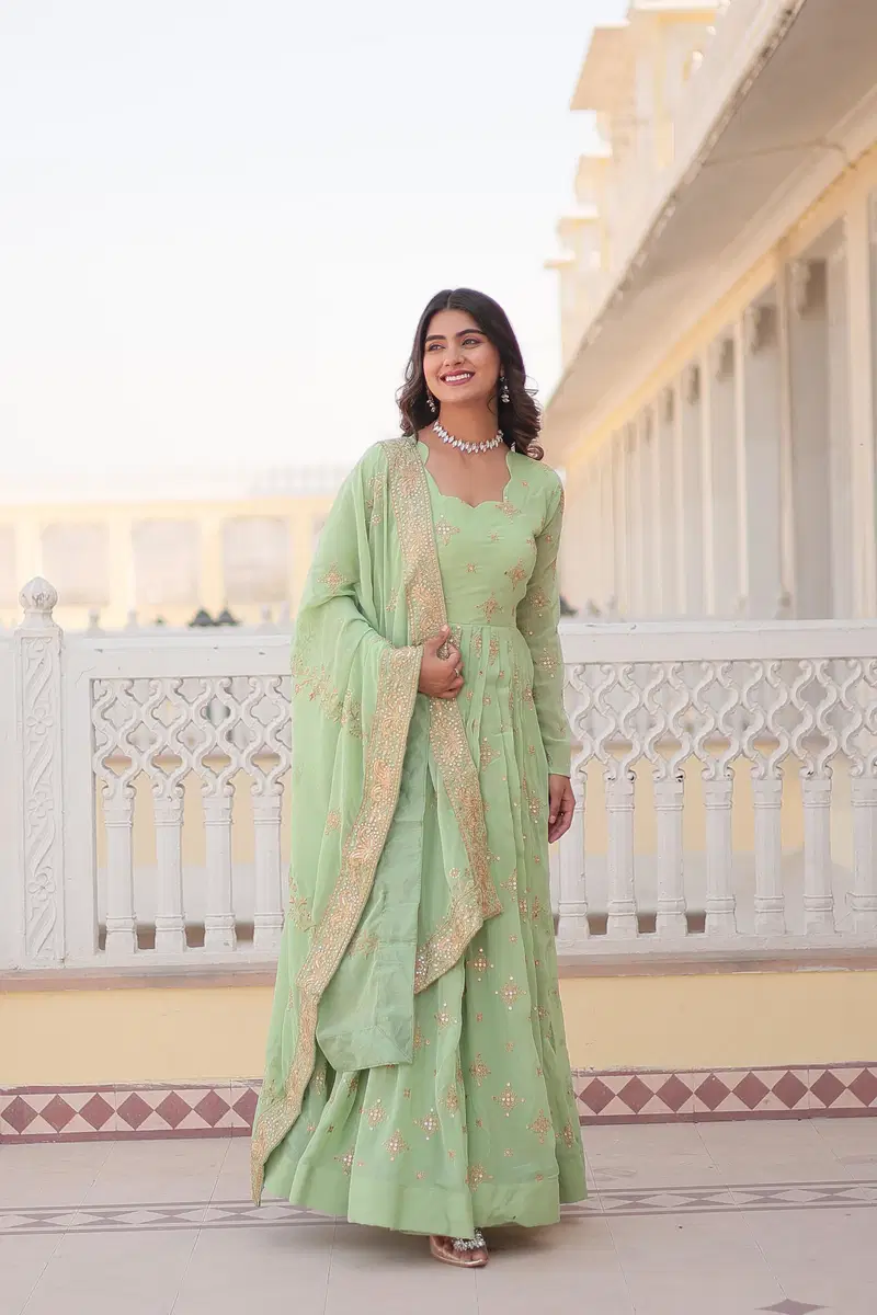 KA 1102 Embroidery Georgette Gown With Dupatta Wholesale Price In Surat